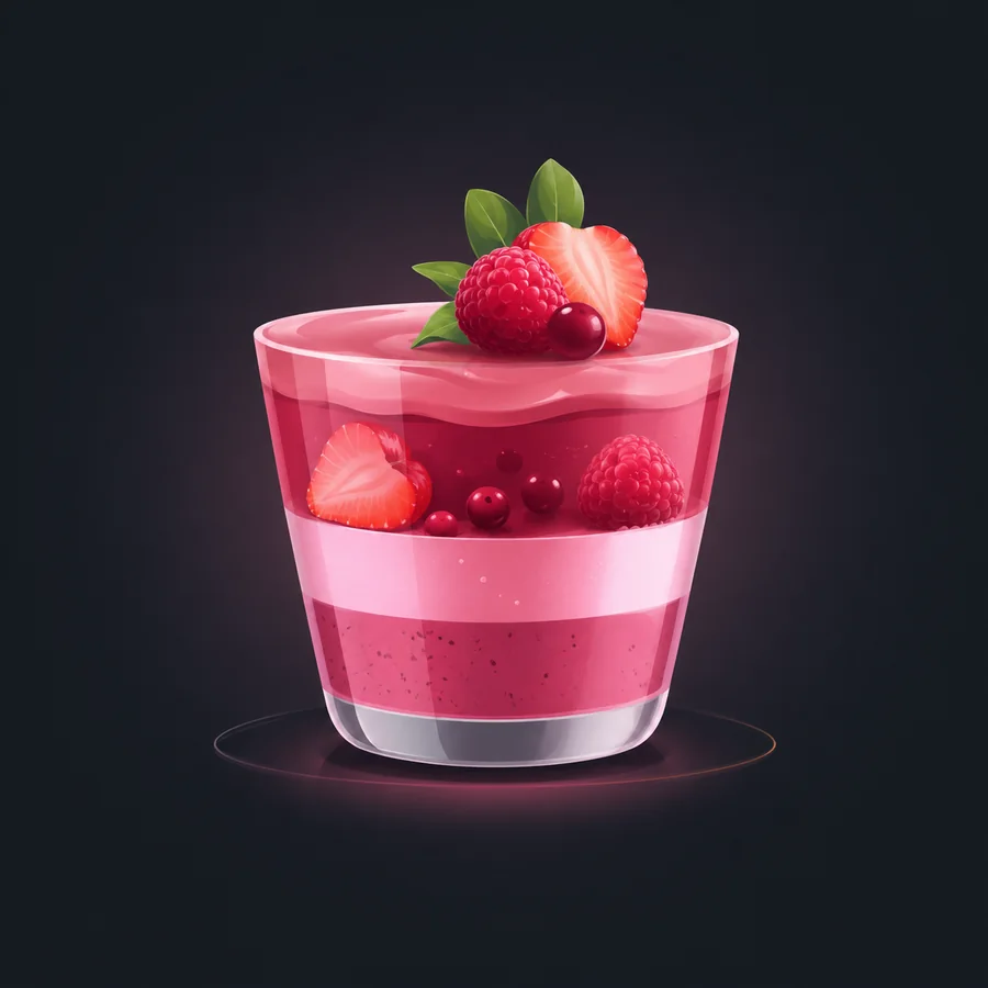 Copinho de gelatina em camadas com frutas vermelhas